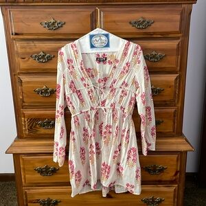 J Crew Tiered Tie-front Beach Dress in Berry Block XS